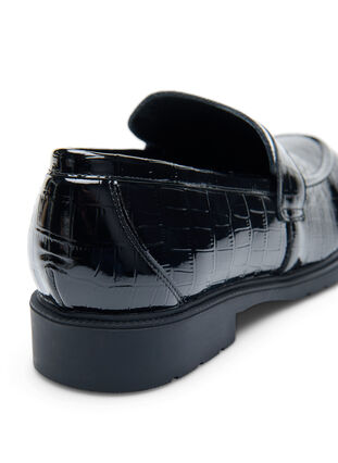 Croco-loafers i läder med bred passform, Black, Packshot image number 4