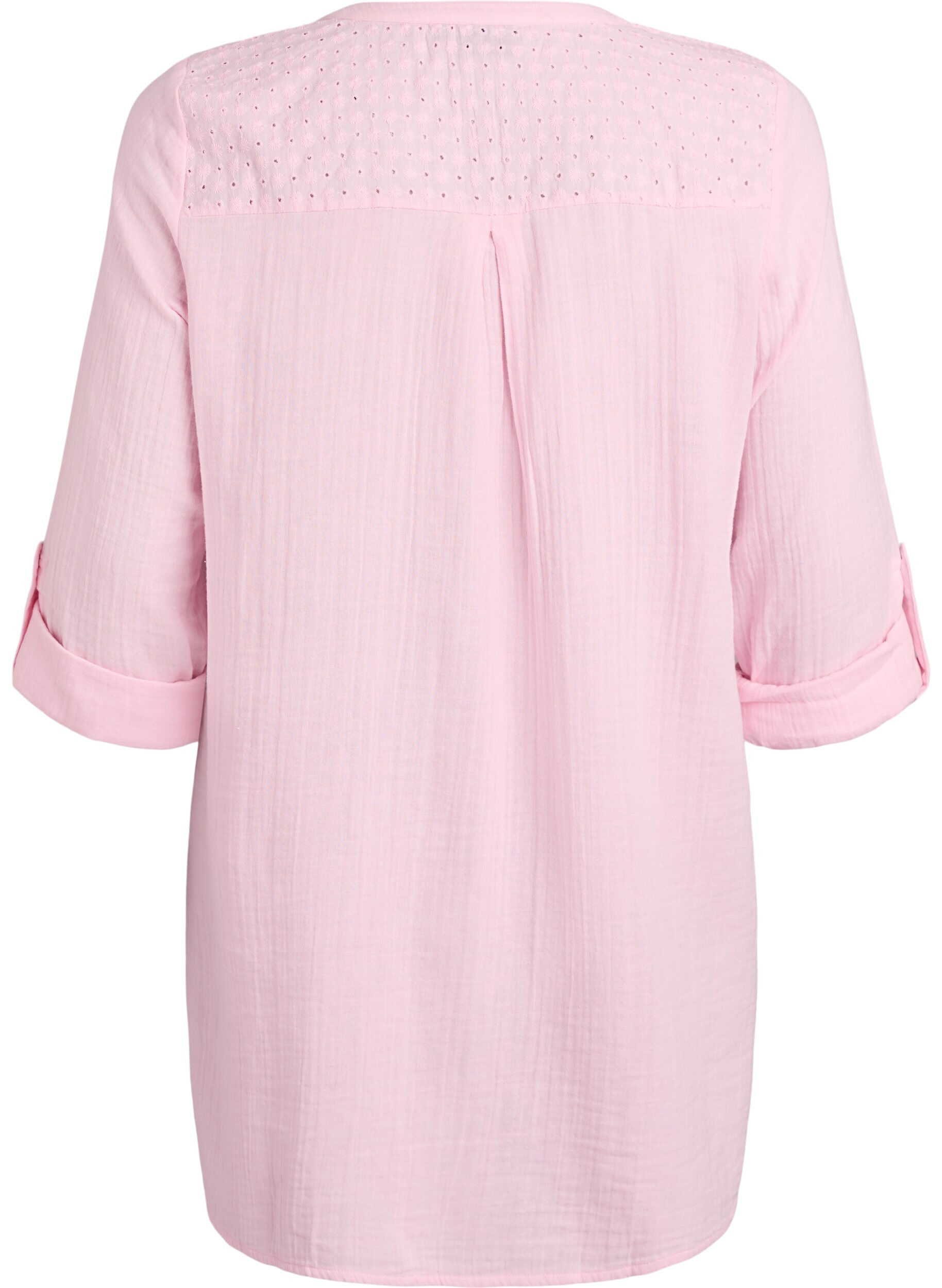 Zizzi Tunika i bomullsmuslin med broderie anglaise, Rosa, Packshot image number 1