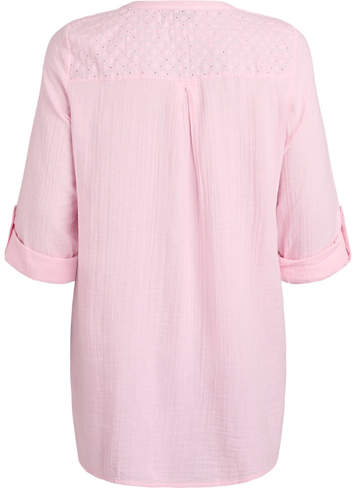 Tunika i bomullsmuslin med broderie anglaise, Rosa, Packshot image number 1