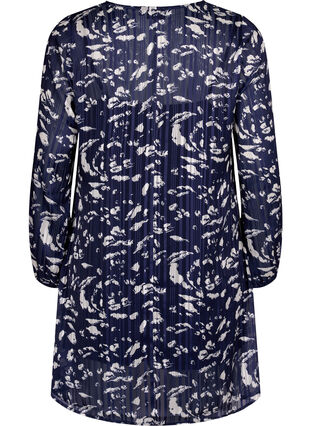 Långärmad klänning med V-ringning och tryck, Blue Leaf AOP, Packshot image number 1