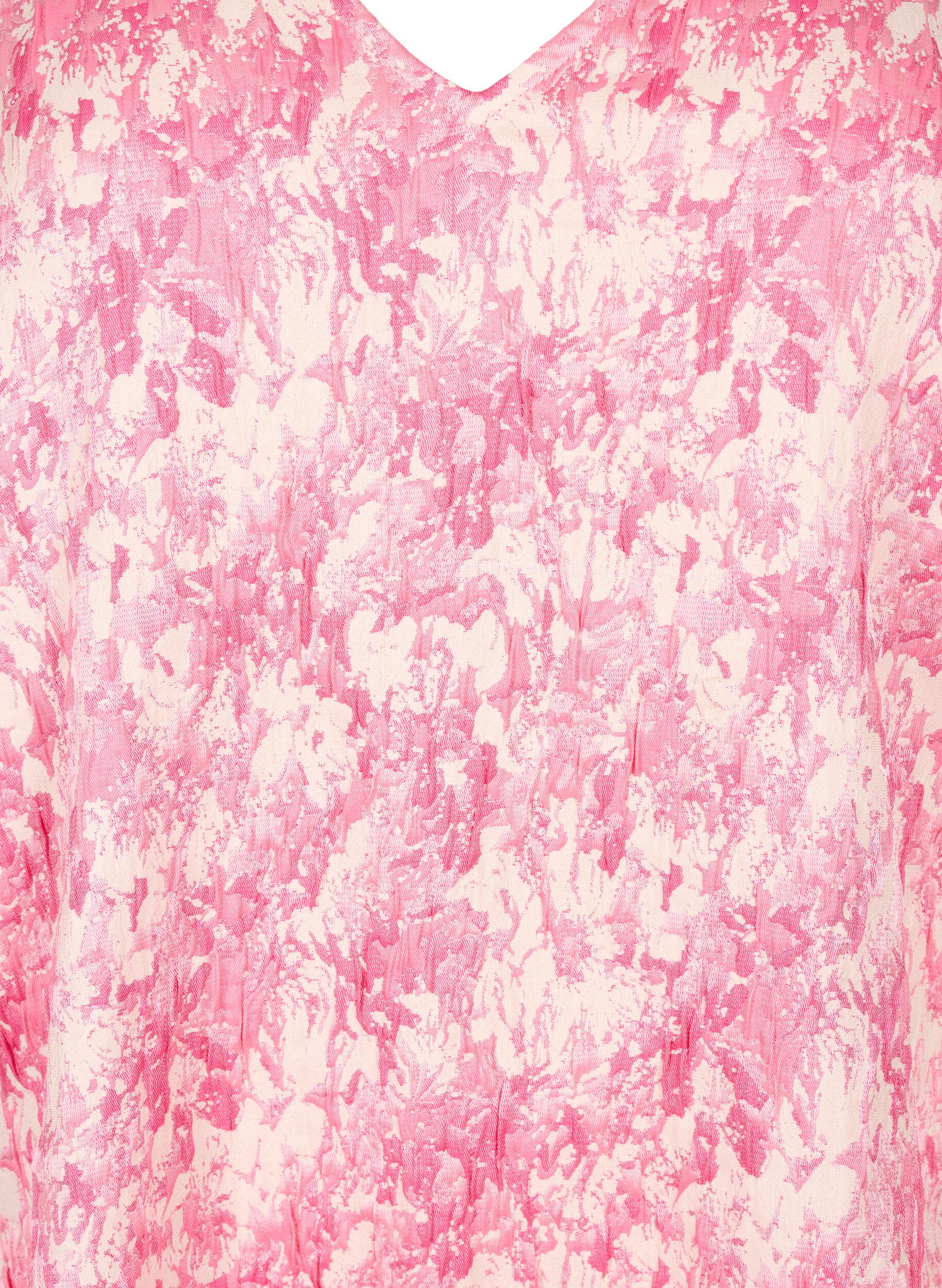 Zizzi Kl&auml;nning med korta puff&auml;rmar, Chateau Rose AOP, Packshot image number 2