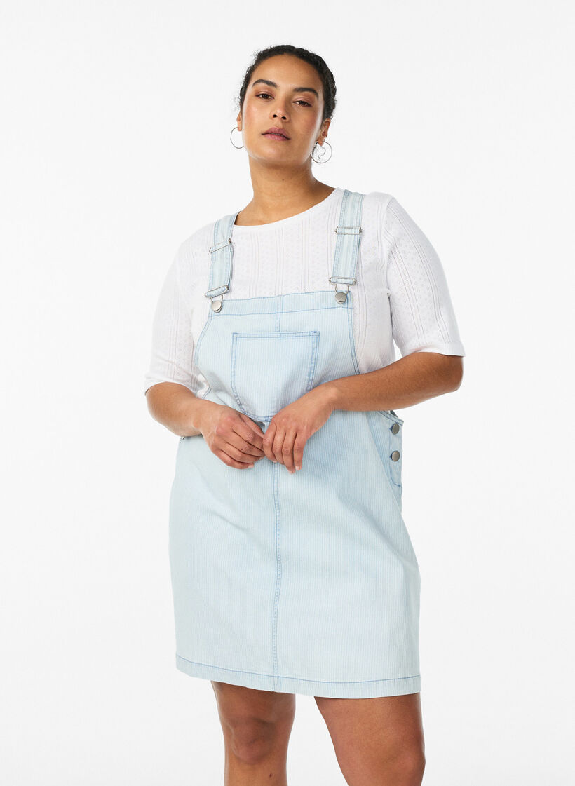 Kort denim h&auml;ngselkl&auml;nning i randig bomull, Bl&aring;, Model image number 0
