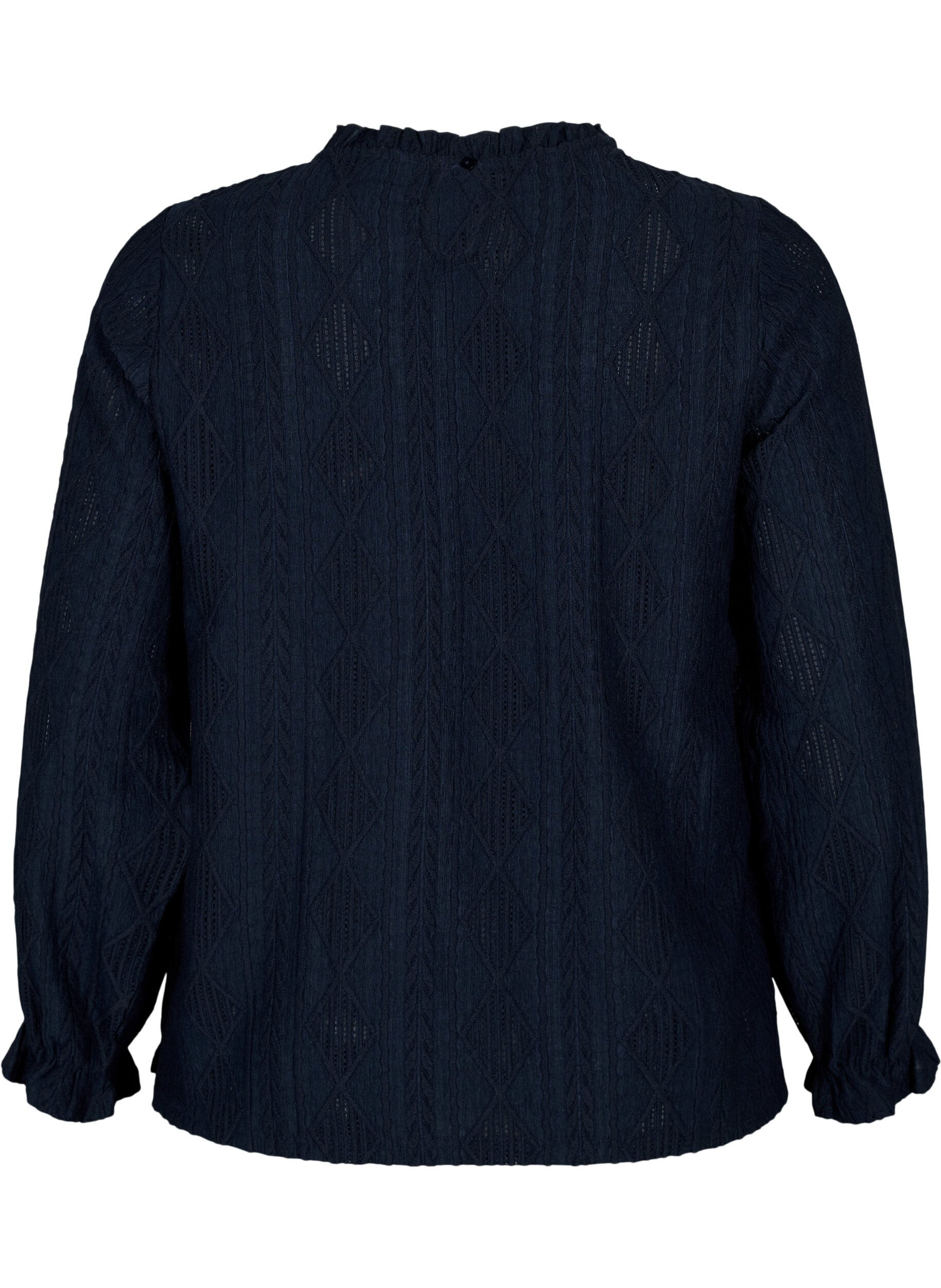 Zizzi Blus med volangdetaljer och ton-i-ton-m&ouml;nster, Night Sky, Packshot image number 1