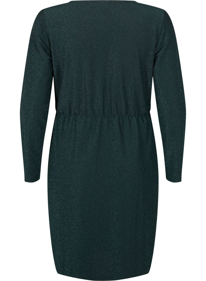 Glitterklänning med omlott och långa ärmar, Black Scarab, Packshot image number 1