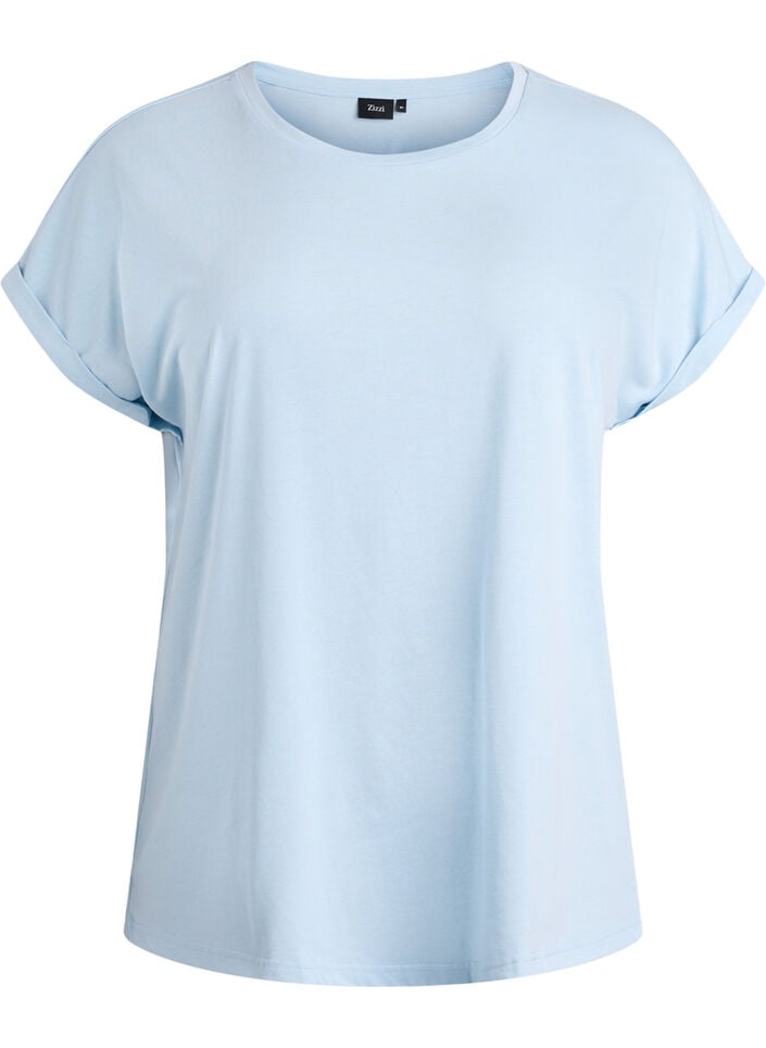 Kort&auml;rmad t-shirt i bomullsmix, Bl&aring;, Packshot image number 0