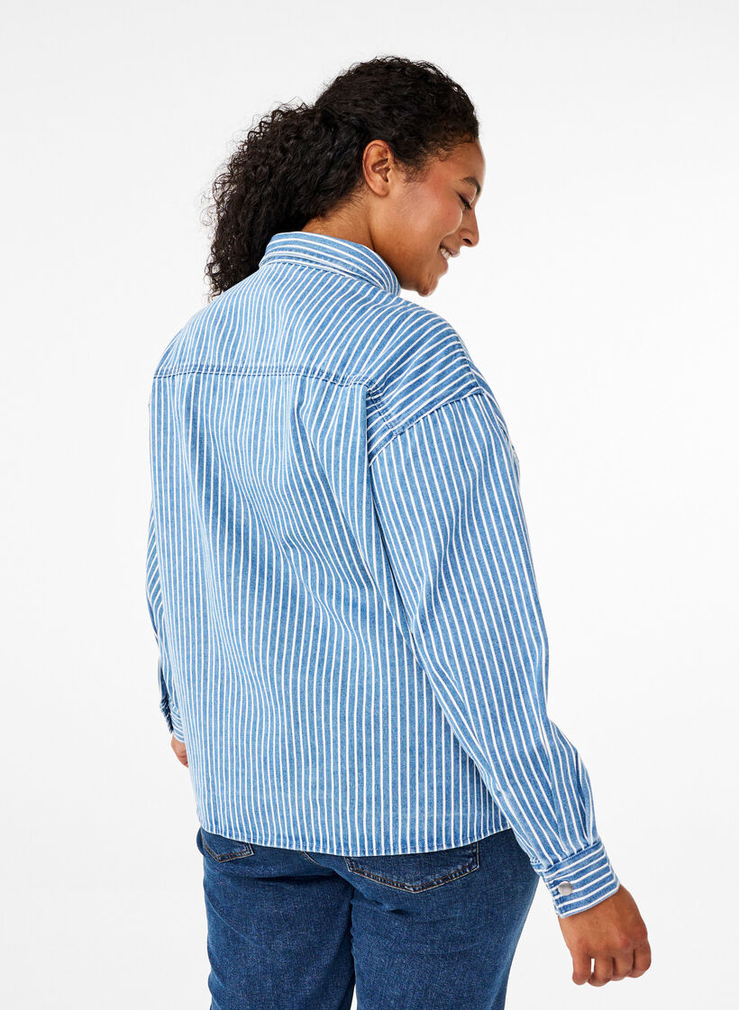 Randig jeansskjorta med bröstfickor, Light B.Denim Stripe, Model image number 1