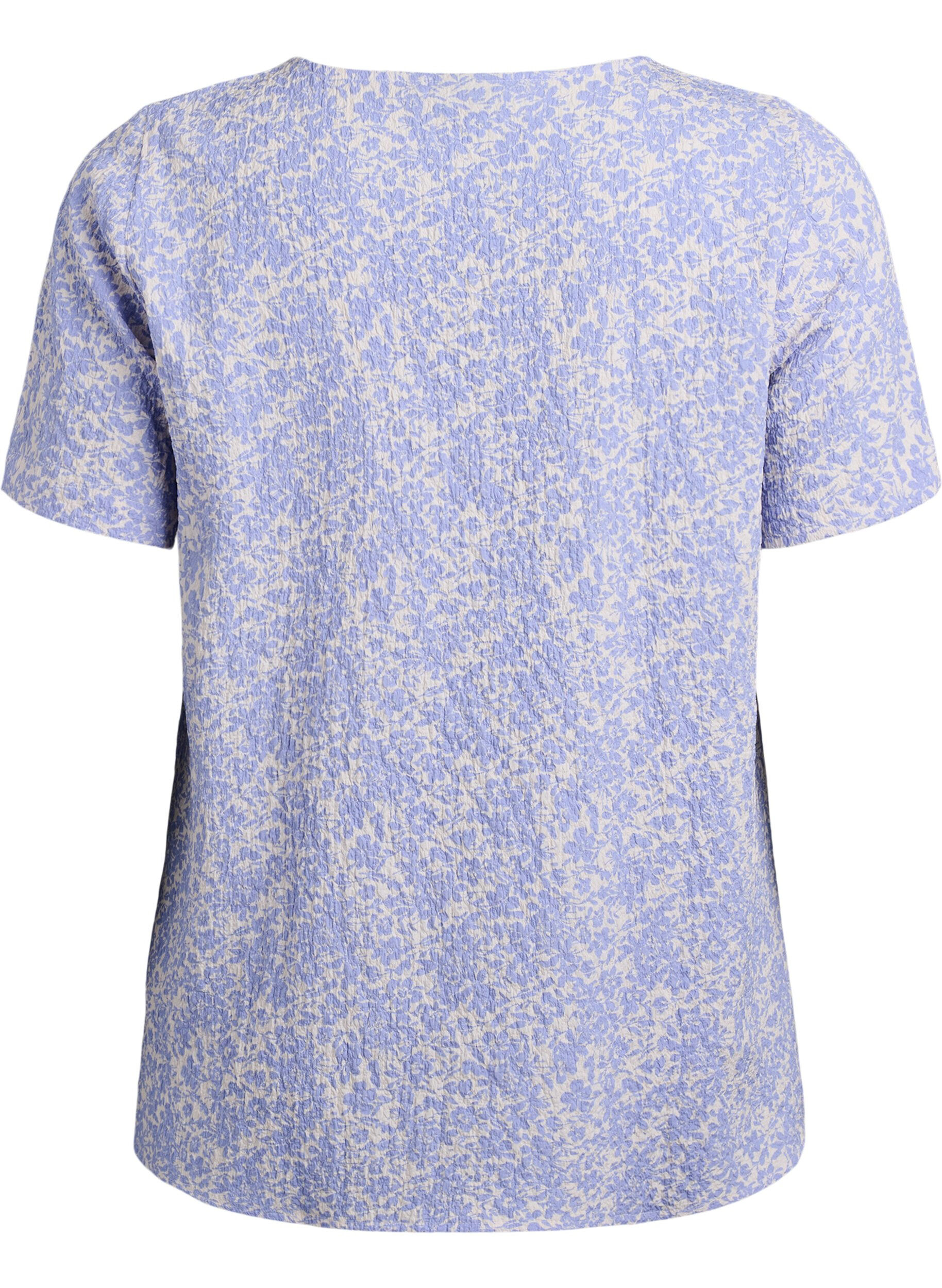 ZizziKort&auml;rmad blus med struktur, Bl&aring;, Packshot image number 1