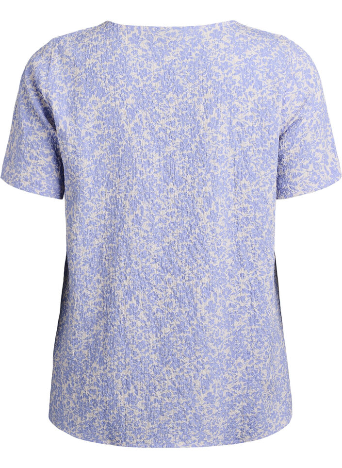 Kort&auml;rmad blus med struktur, Bl&aring;, Packshot image number 1