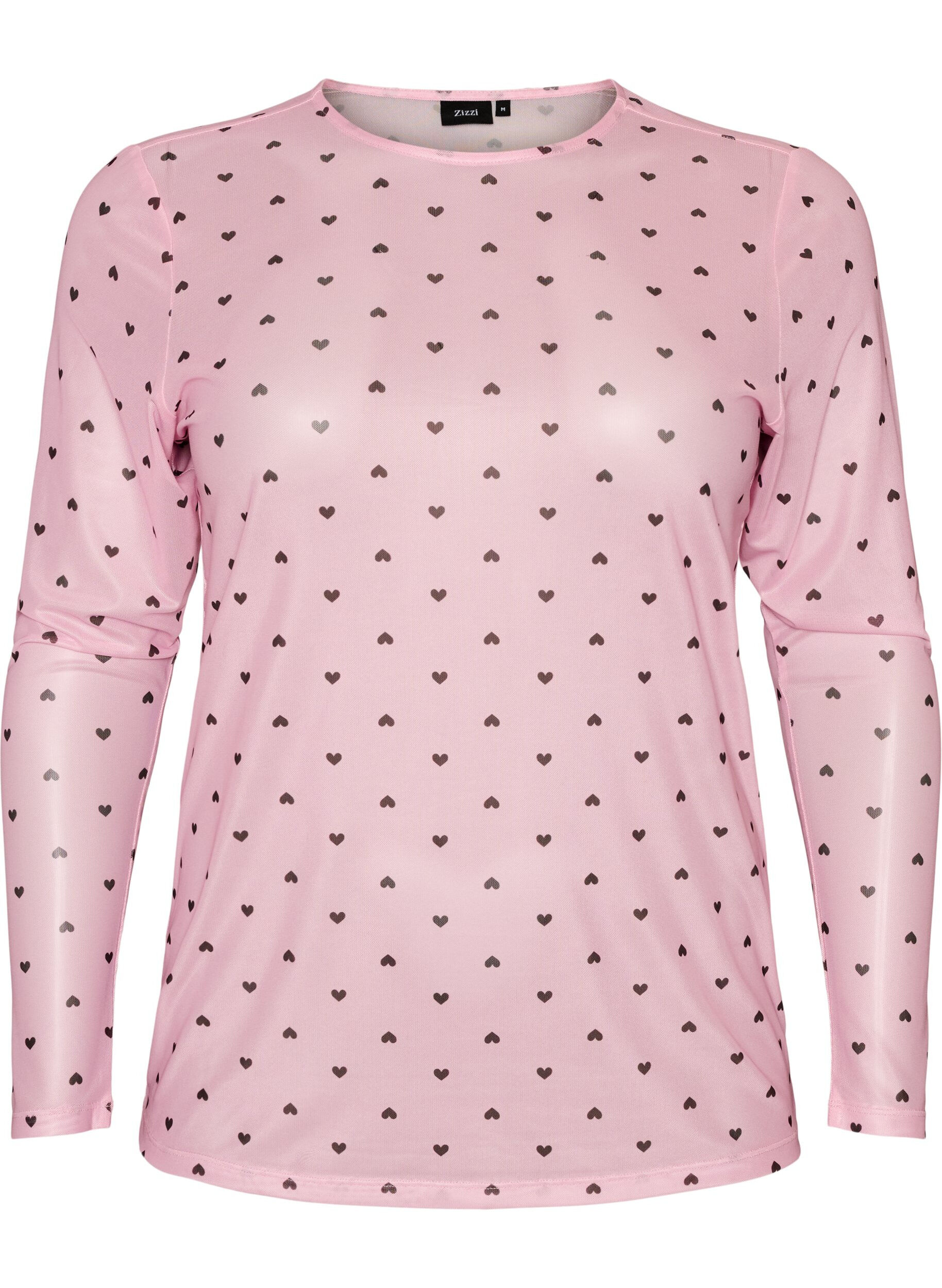 ZizziBlus i mesh med tryck, Rosa, Packshot image number 0