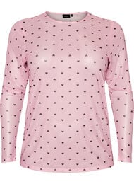Blus i mesh med tryck, Rosa