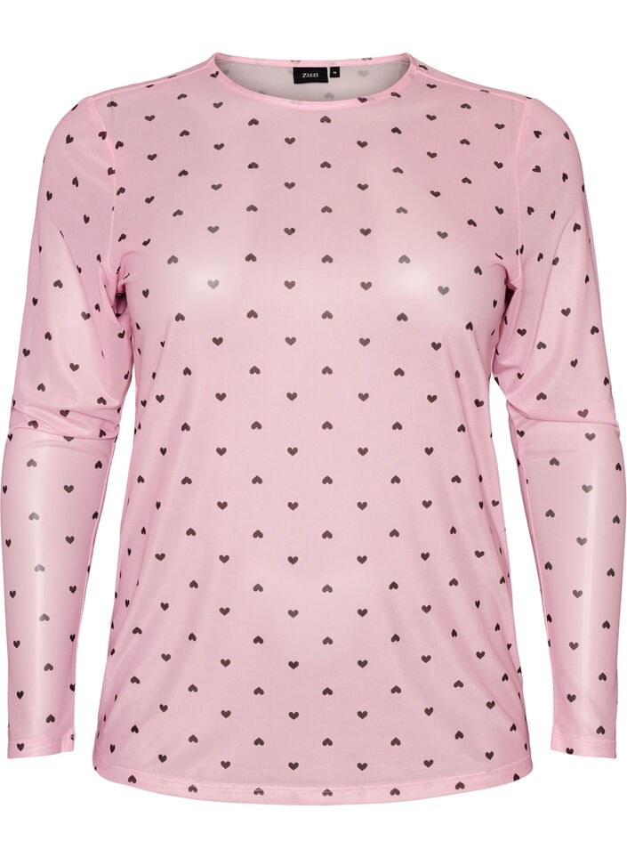 Blus i mesh med tryck, Rosa, Packshot image number 0