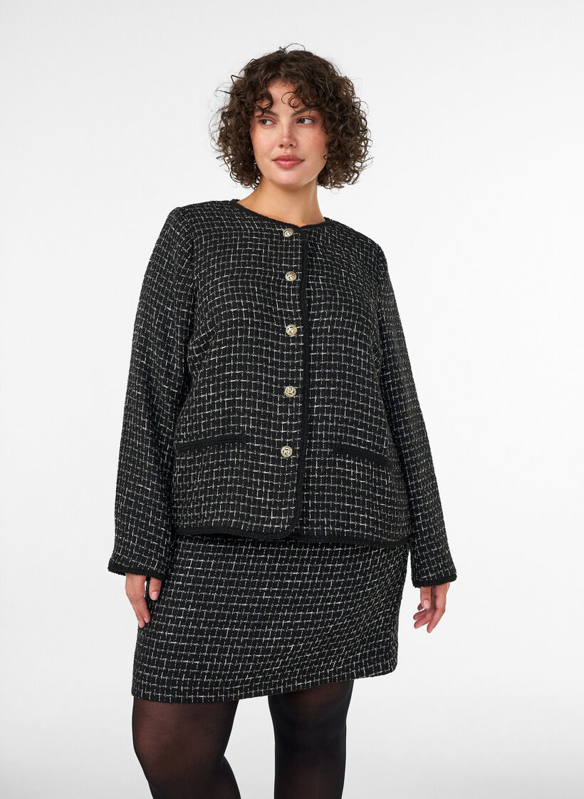 Kort kjol i boucl&eacute;, Svart, Model image number 0