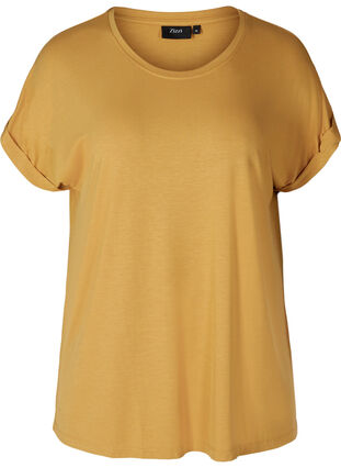 T-shirt i viskosmix med rund hals, Honey Mustard , Packshot image number 0