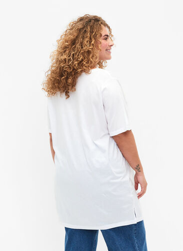 Enfärgad oversize t-shirt med v-hals, Bright White, Model image number 1