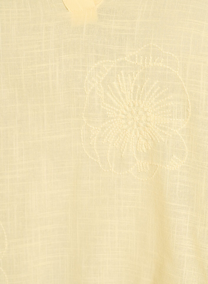 Blus i bomull med broderade detaljer och 3/4-&auml;rmar, Gul, Packshot image number 2