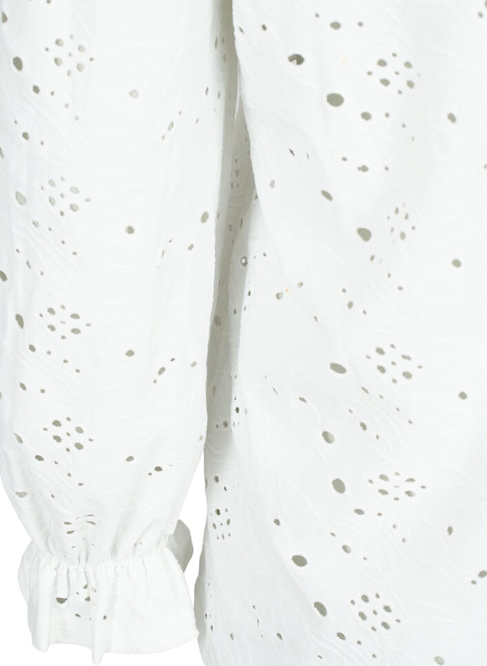 Långärmad blus med hålmönster, Bright White, Packshot image number 3