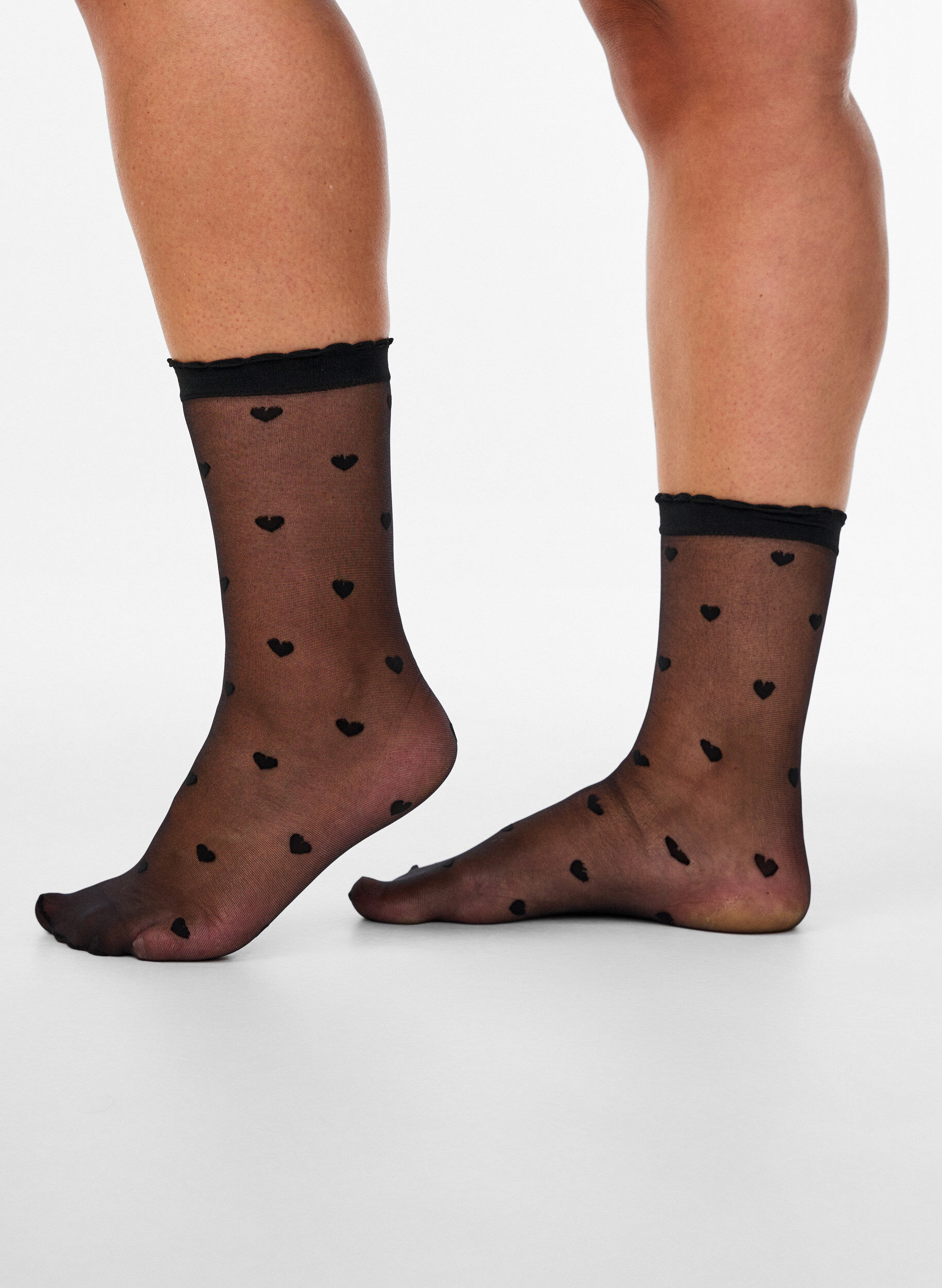 Zizzi 2-pack ankelsockor med hj&auml;rtan, Svart, Model image number 1