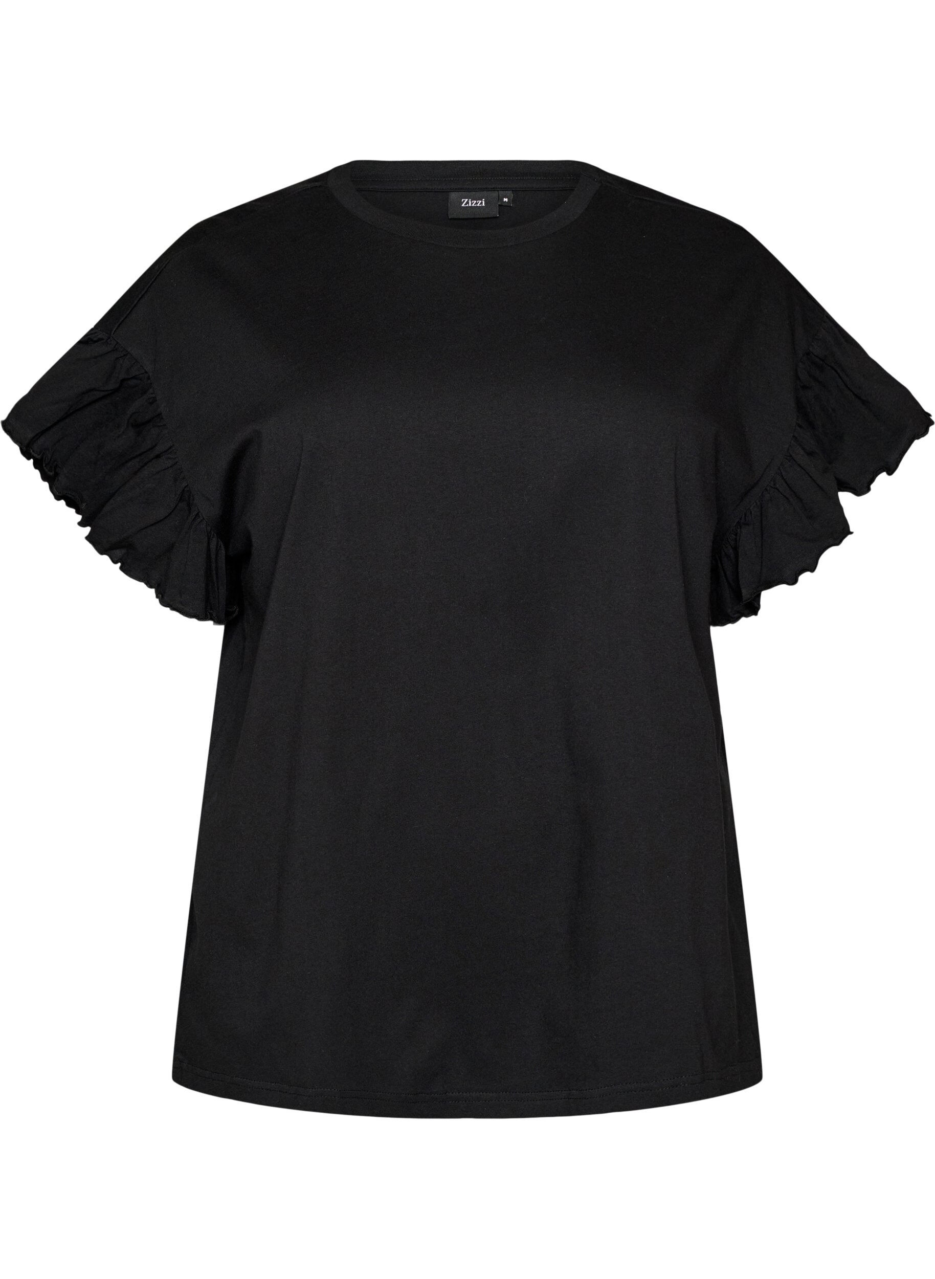 ZizziT-shirt i ekologisk bomull med volang&auml;rmar, Svart, Packshot image number 0