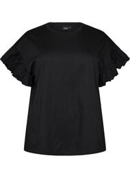 T-shirt i ekologisk bomull med volang&auml;rmar, Svart