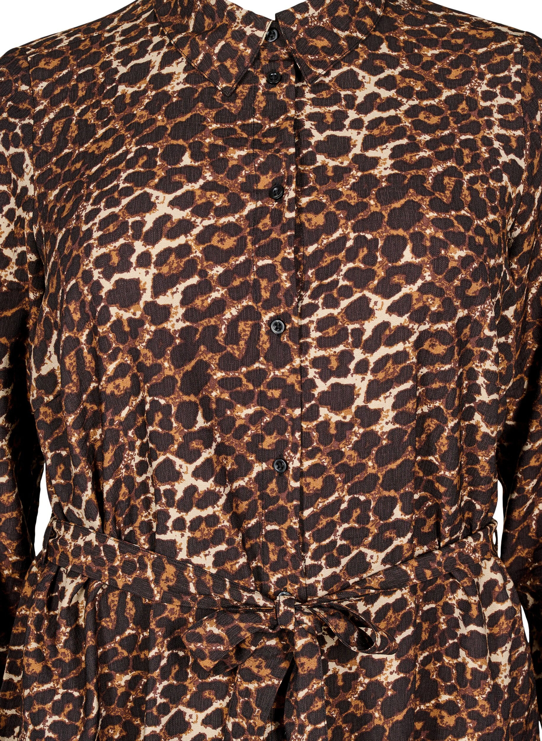 Zizzi Skjortkl&auml;nning med knytsk&auml;rp och l&aring;nga &auml;rmar, Brun, Packshot image number 2