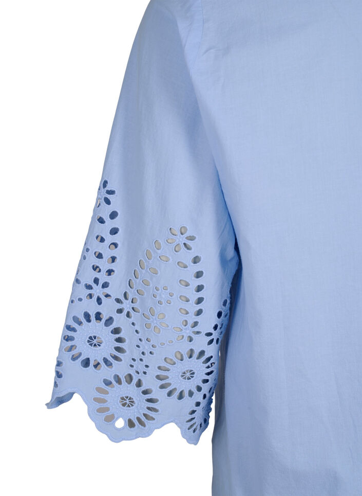Skjortblus med broderie anglaise och 3/4-ärmar, Serenity, Packshot image number 3