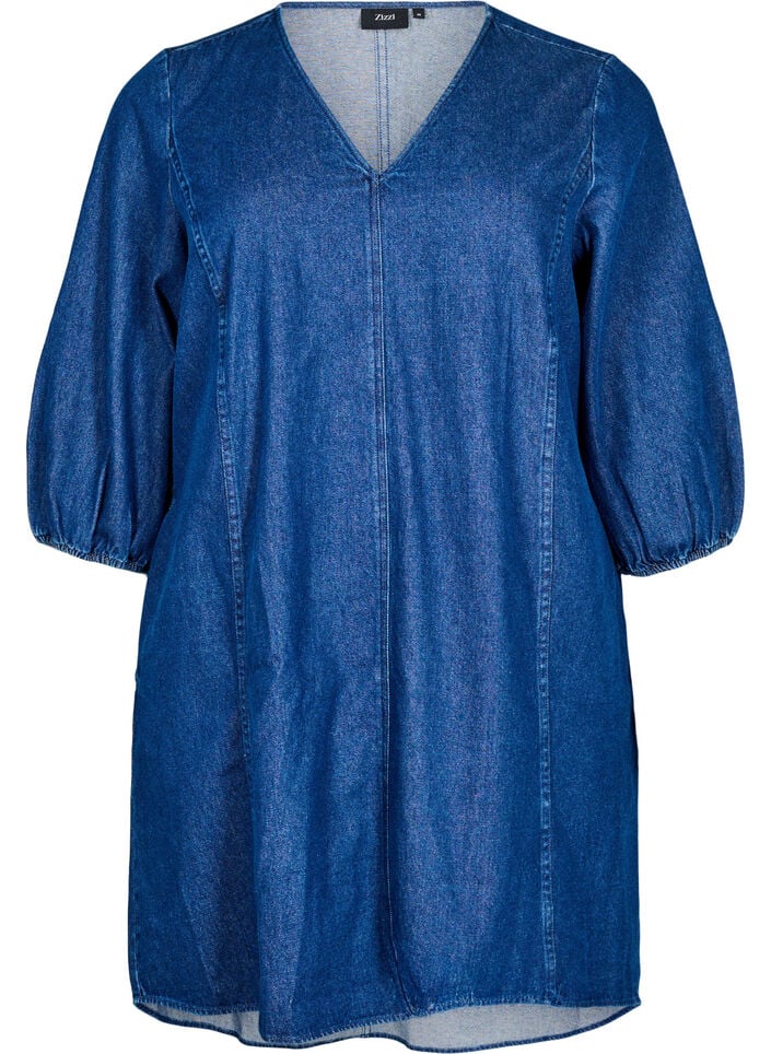 Kort jeanskl&auml;nning med 3/4-&auml;rm, Bl&aring;, Packshot image number 0