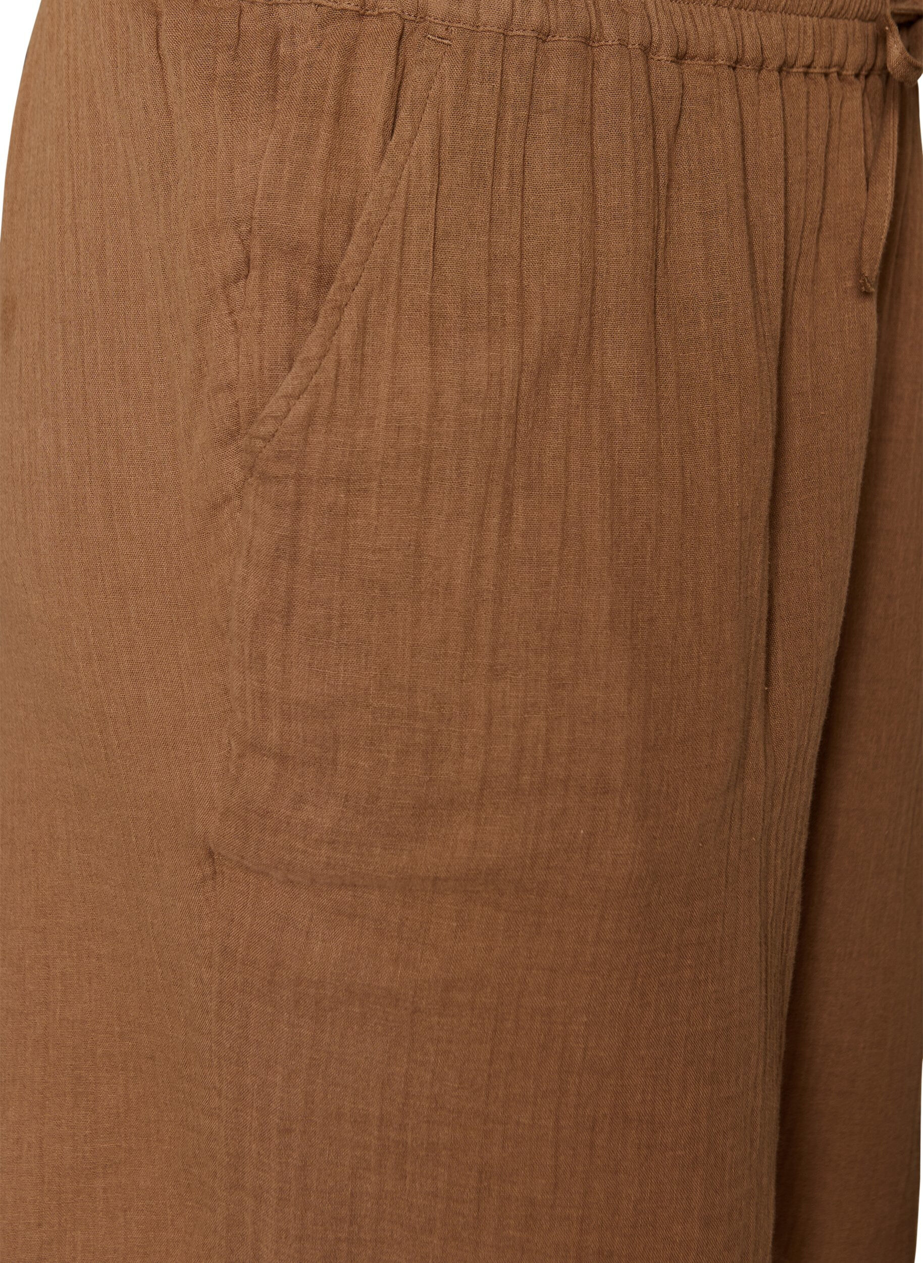 ZizziL&ouml;sa shorts i bomullsmuslin med h&ouml;g midja, Brun, Packshot image number 2