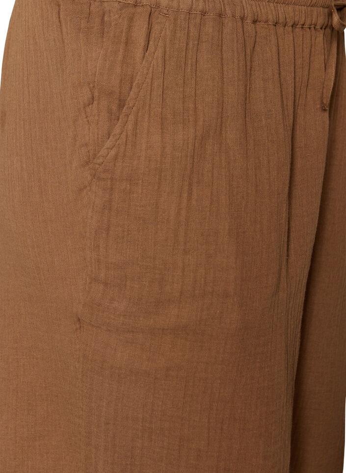 L&ouml;sa shorts i bomullsmuslin med h&ouml;g midja, Brun, Packshot image number 2