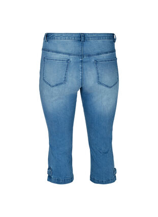 Trekvartsbyxor i jeans med rosett, Blue denim, Packshot image number 1