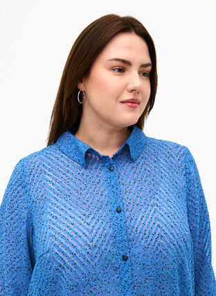 Prickig skjortklänning med 3/4 ärmar och slits, Riverside Dot, Model image number 2