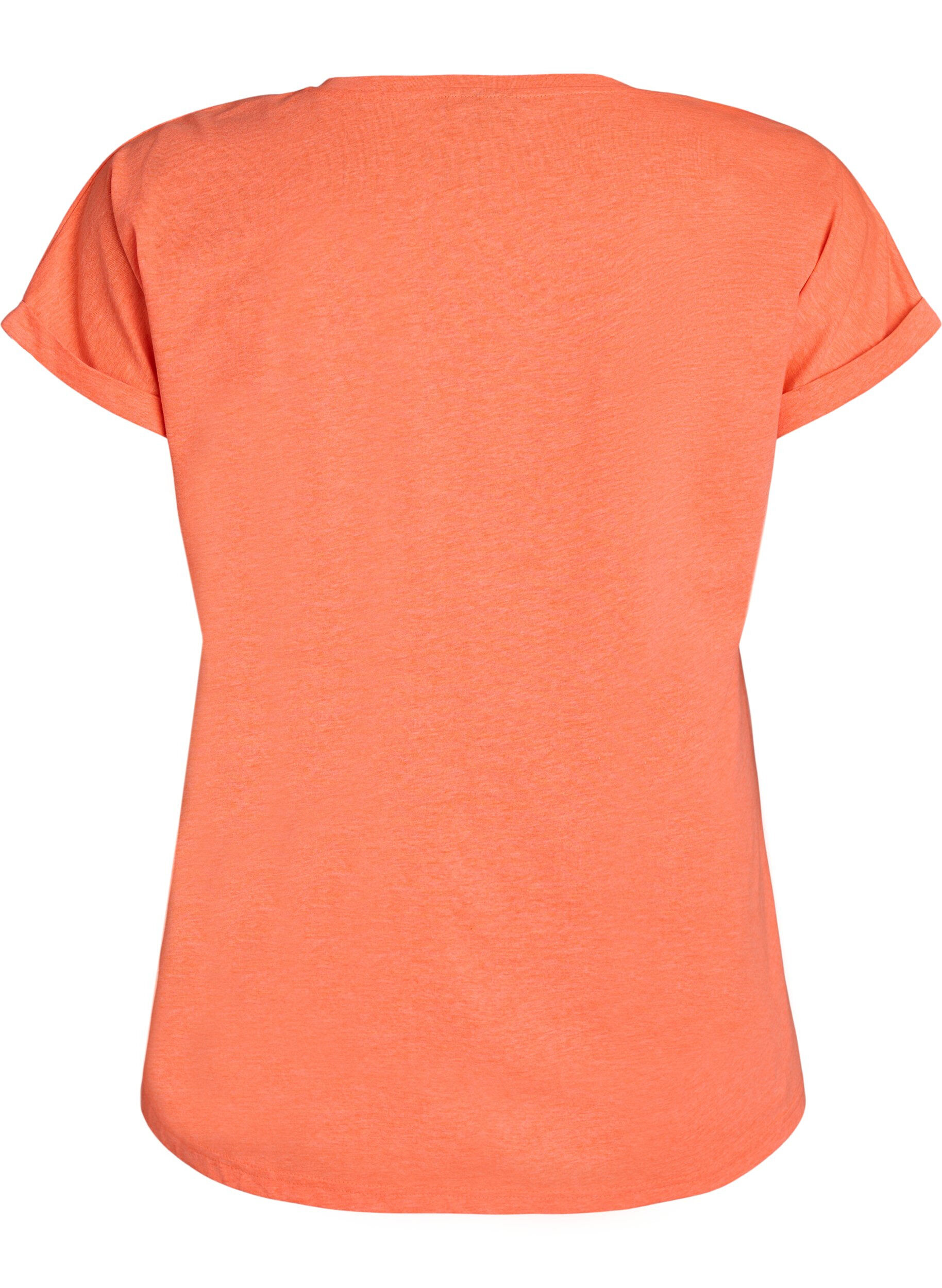 Zizzi Neonf&auml;rgad bomulls t-shirt, Orange, Packshot image number 1