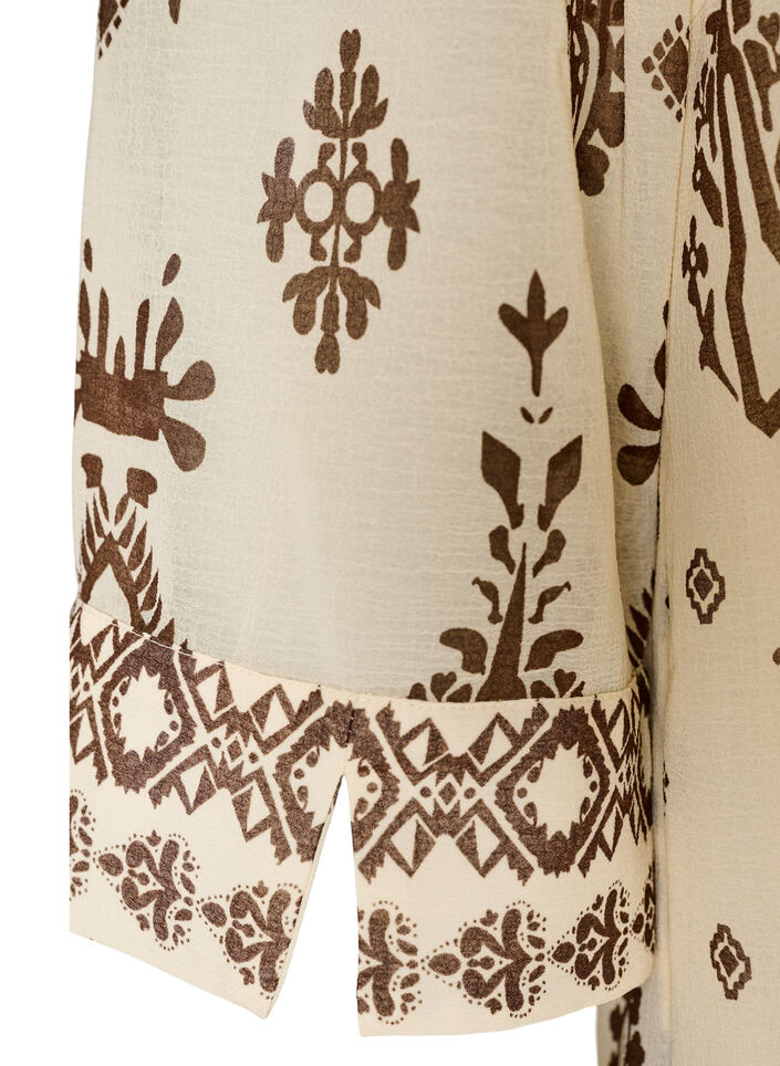 Kl&auml;nning med ornamenttryck och volangkrage, Beige, Packshot image number 3