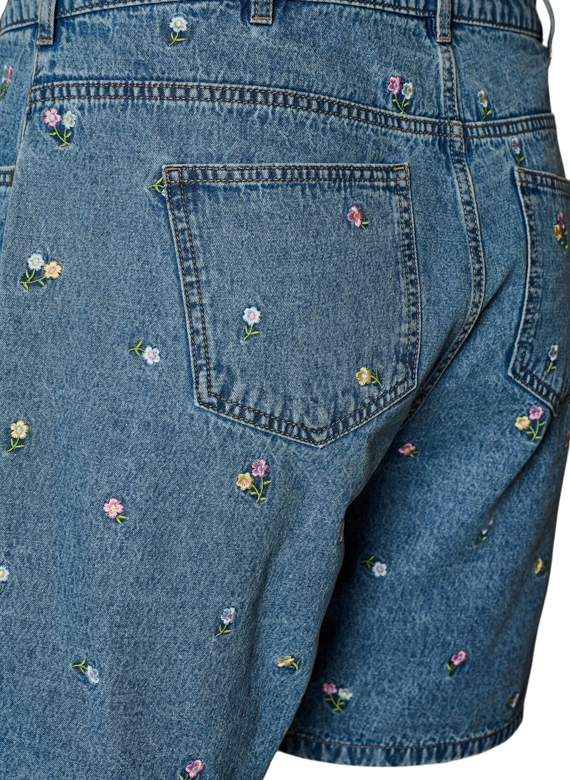 Zizzi Jeansshorts med broderade blommor, Bl&aring;, Packshot image number 3