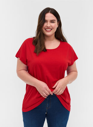 T-shirt i bomullsmix, Tango Red, Model image number 0