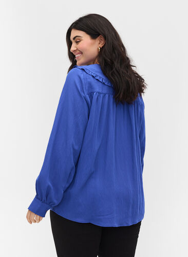 Viskosskjorta med bred krage, Dazzling Blue, Model image number 1