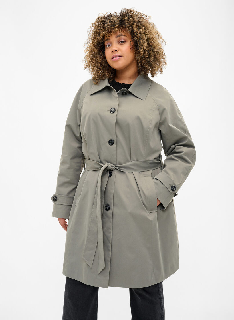 Trenchcoat med fickor och skärp, Sea Spray, Model image number 0