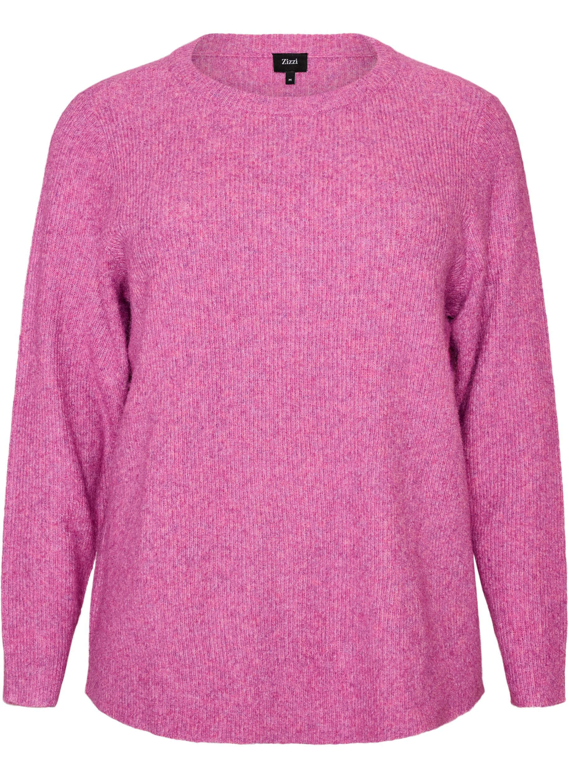 Melerad stickad blus med rund halsringning