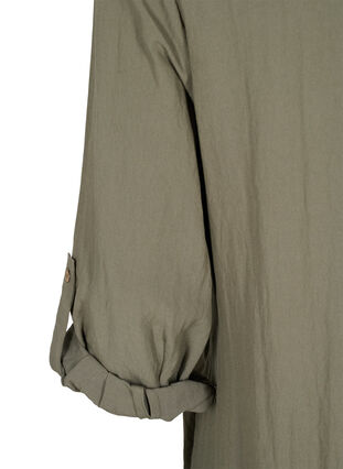 Lång enfärgad viskosskjorta med 3/4-ärmar, Dusty Olive, Packshot image number 3