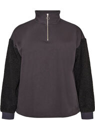 Sweatshirt med teddy&auml;rmar och h&ouml;g hals, Gr&aring;