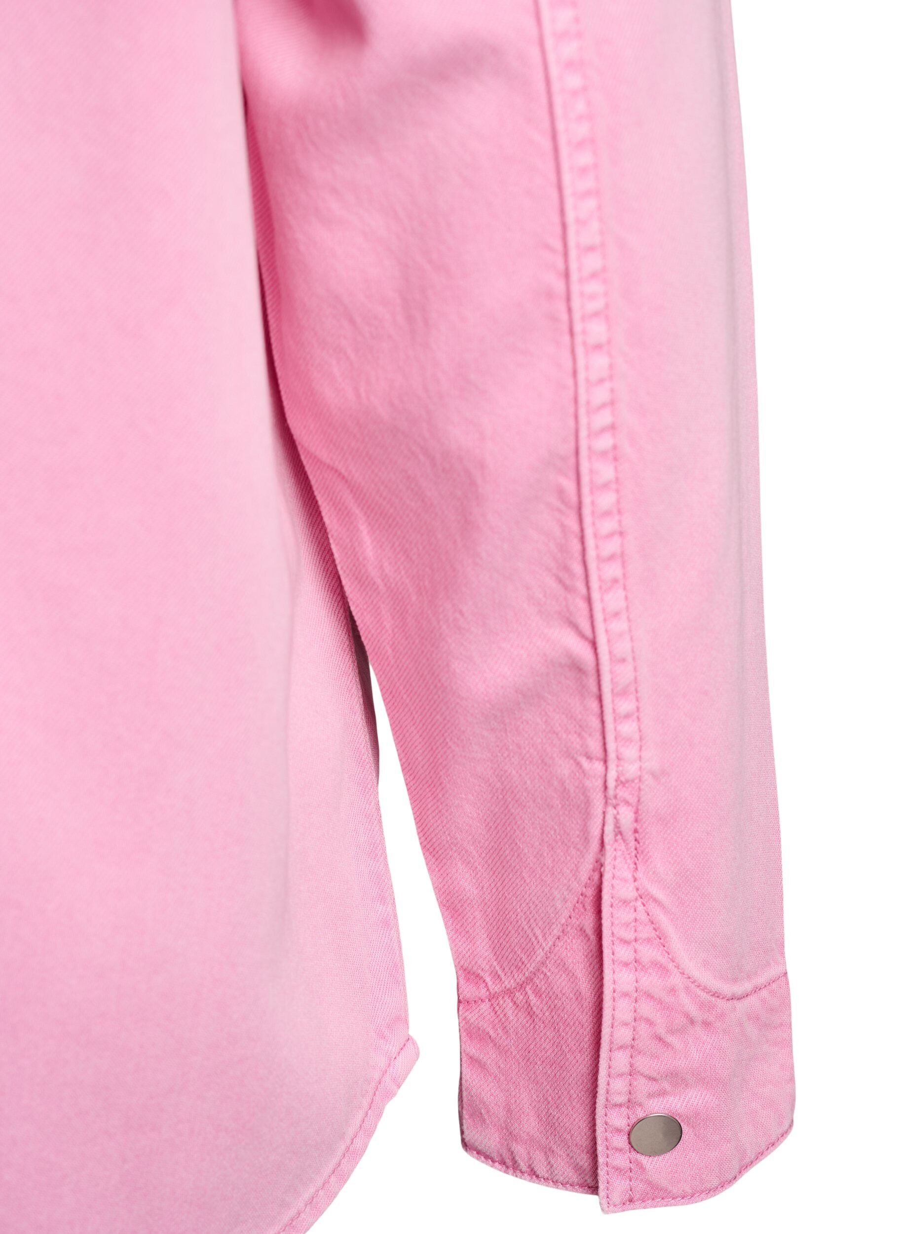 Zizzi Jeansskjorta med br&ouml;stfickor, Rosa, Packshot image number 3