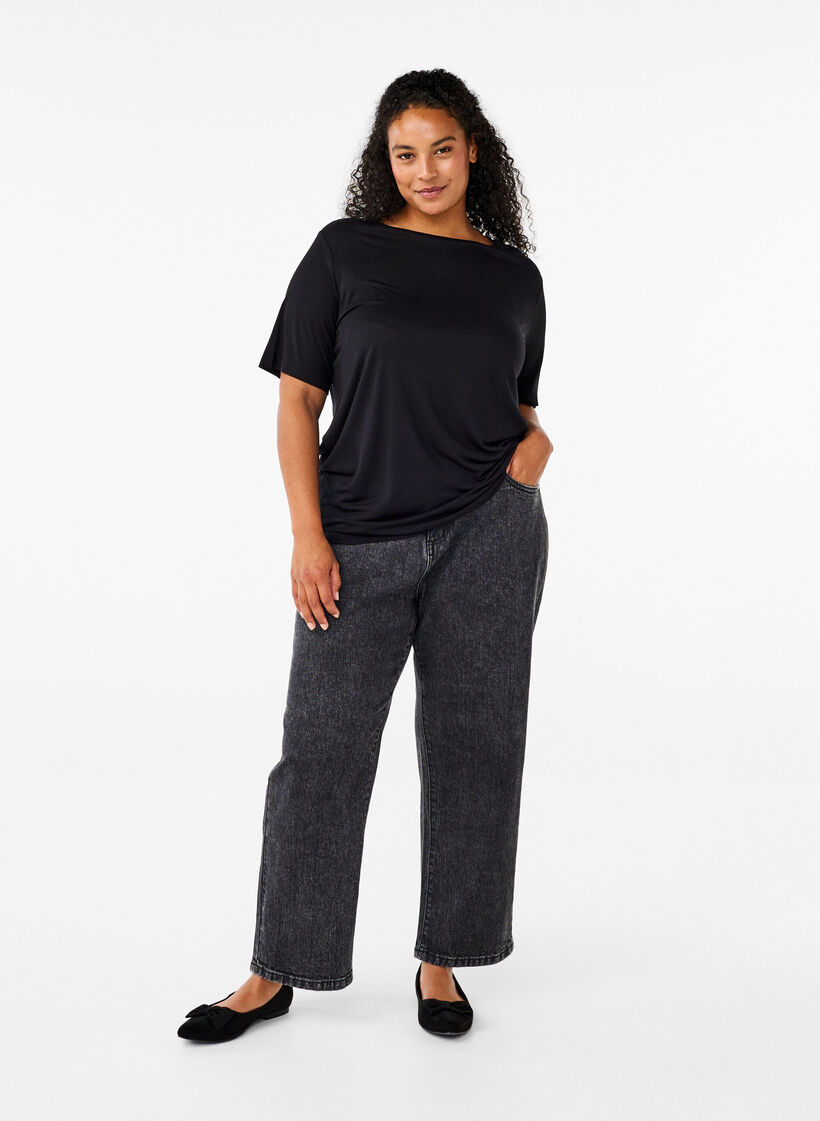 T-shirt i ull och viskos, Black, Model image number 2