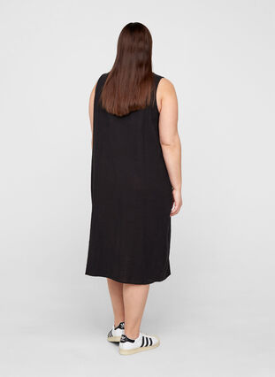 Ärmlös klänning i bomull, Black, Model image number 1