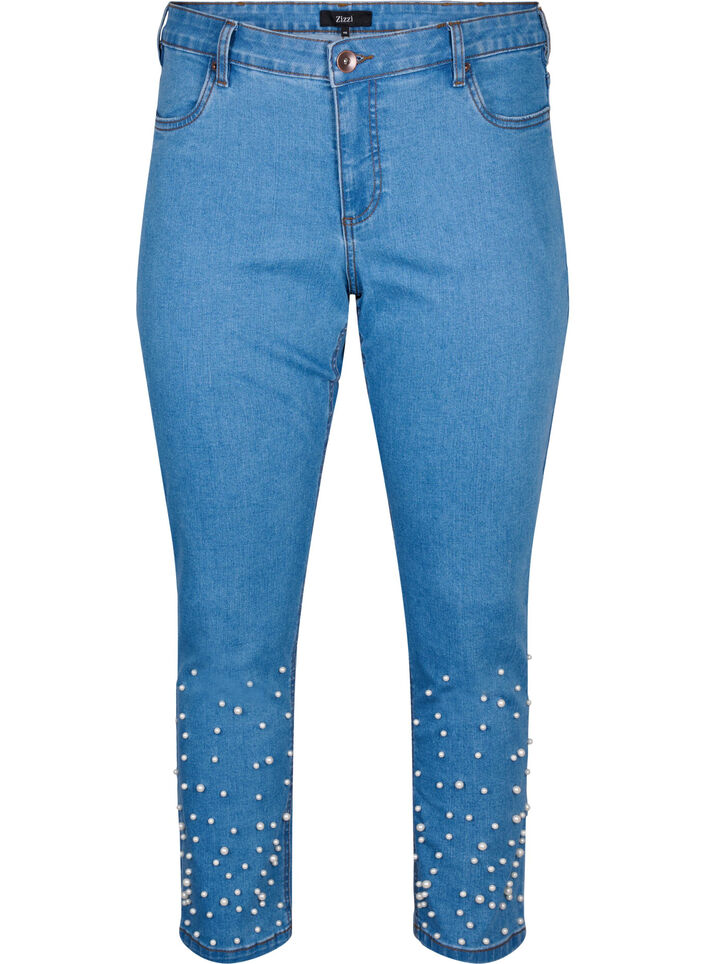 Emily jeans med tajt passform och pärlor, Light Blue, Packshot image number 0