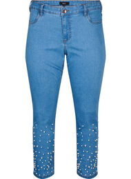 Emily jeans med tajt passform och pärlor, Light Blue