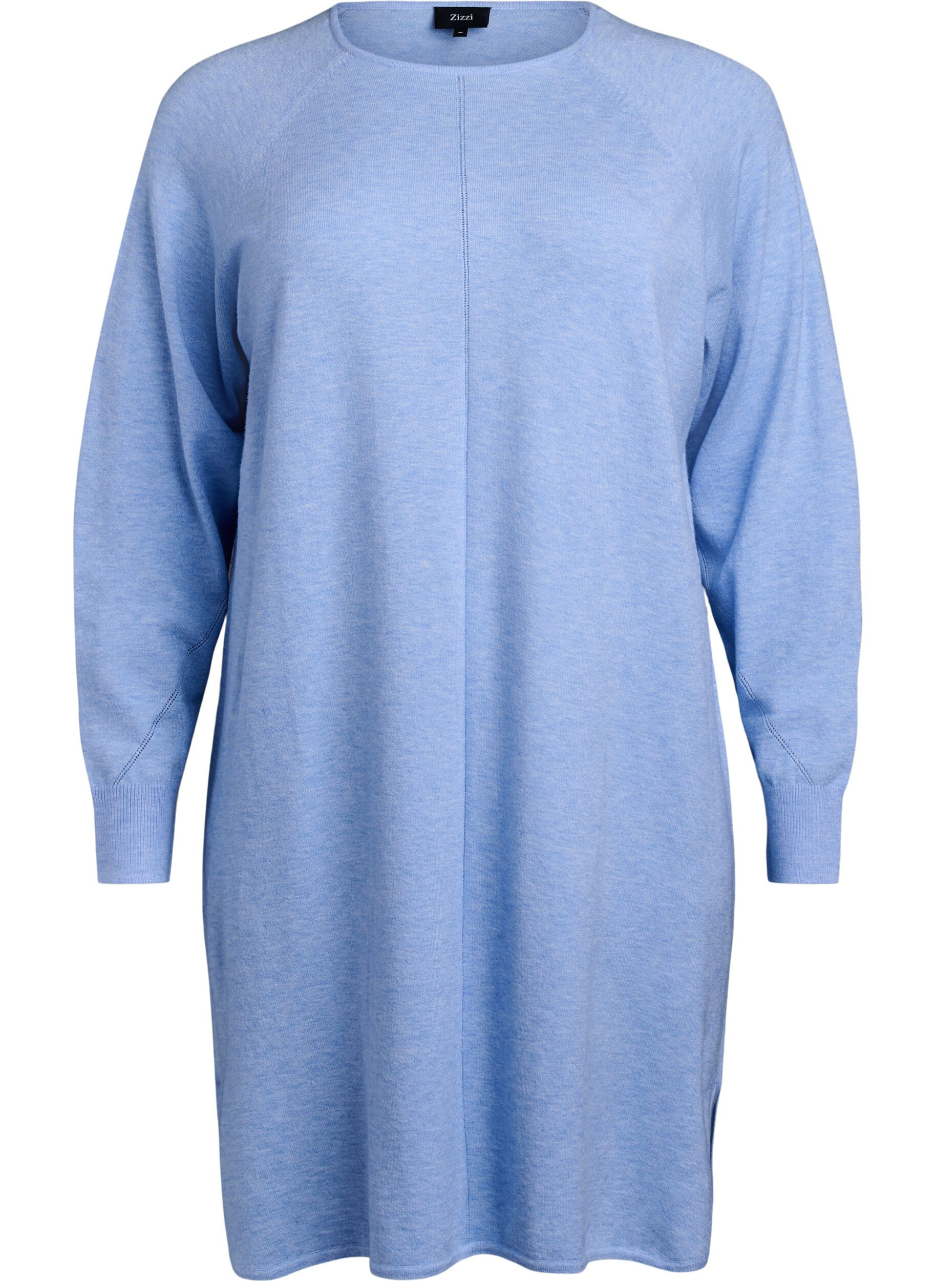 Zizzi Stickad kl&auml;nning med rund halsringning och stickat m&ouml;nster, Della R. Blue Mel., Packshot image number 0