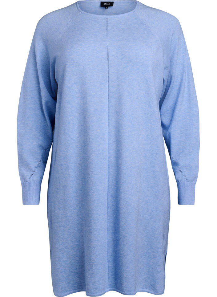 Stickad klänning med rund halsringning och stickat mönster, Della R. Blue Mel., Packshot image number 0