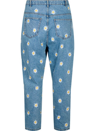 Croppade Mille jeans med broderade blommor, Light Blue Flower, Packshot image number 1