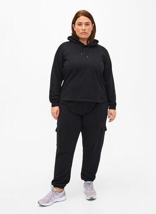 Huvtröja i sweatshirt-kvalitet, Black, Model image number 2