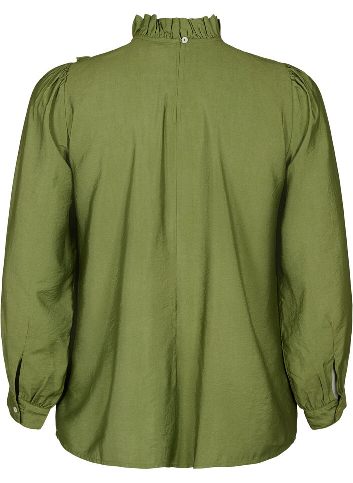 Viskosblus med volanger, Loden Green, Packshot image number 1