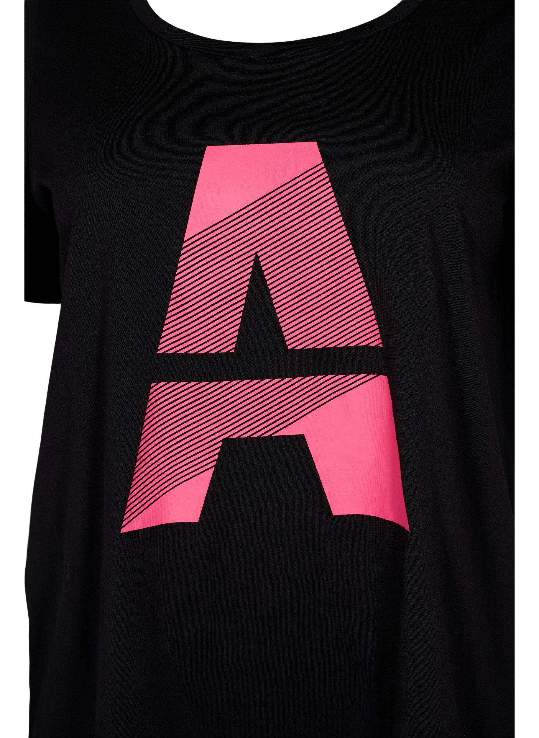 Zizzi  T-shirt till tr&auml;ning med print, Black w. Pink A, Packshot image number 2